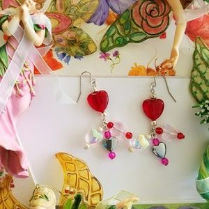 Red Heart Cluster Earrings.